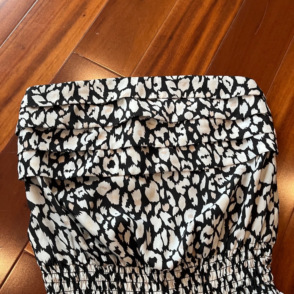 Bebe Romper Shorts One-Piece Strapless‎ Animal Print Black White Ruffle XXS 2XS - Picture 8 of 12